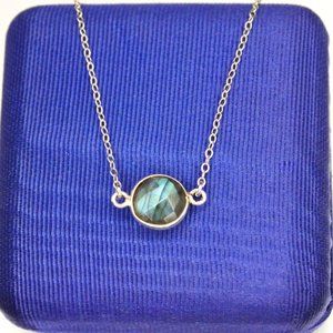 925 Sterling Silver Bezel Set Faceted Labradorite Attached Pendant Necklace